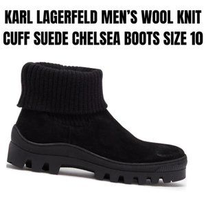 KARL LAGERFELD  KNIT CUFF SUEDE CHELSEA BLACK BOOTS SIZE 10 NWOT